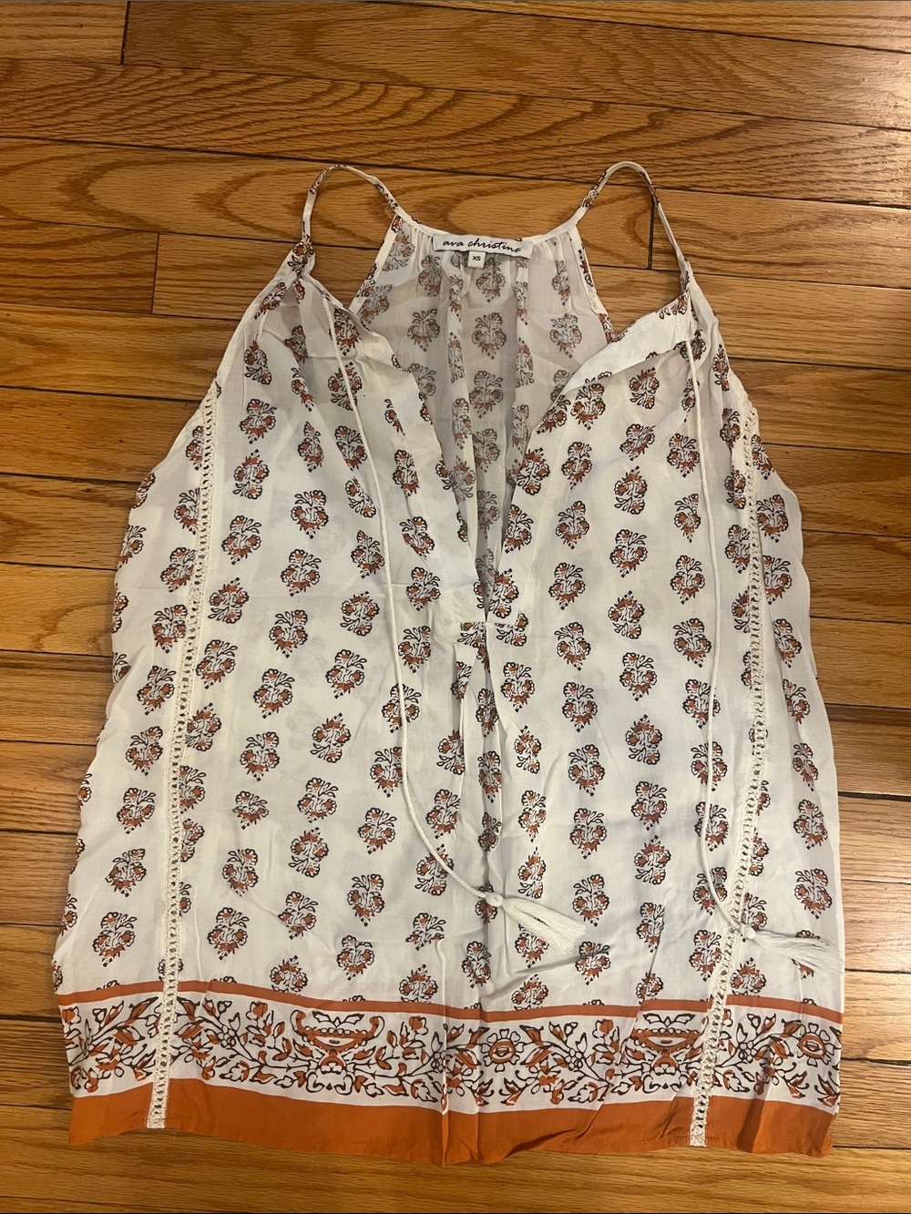 White Floral Print Sleeveless Top - Orange Accent